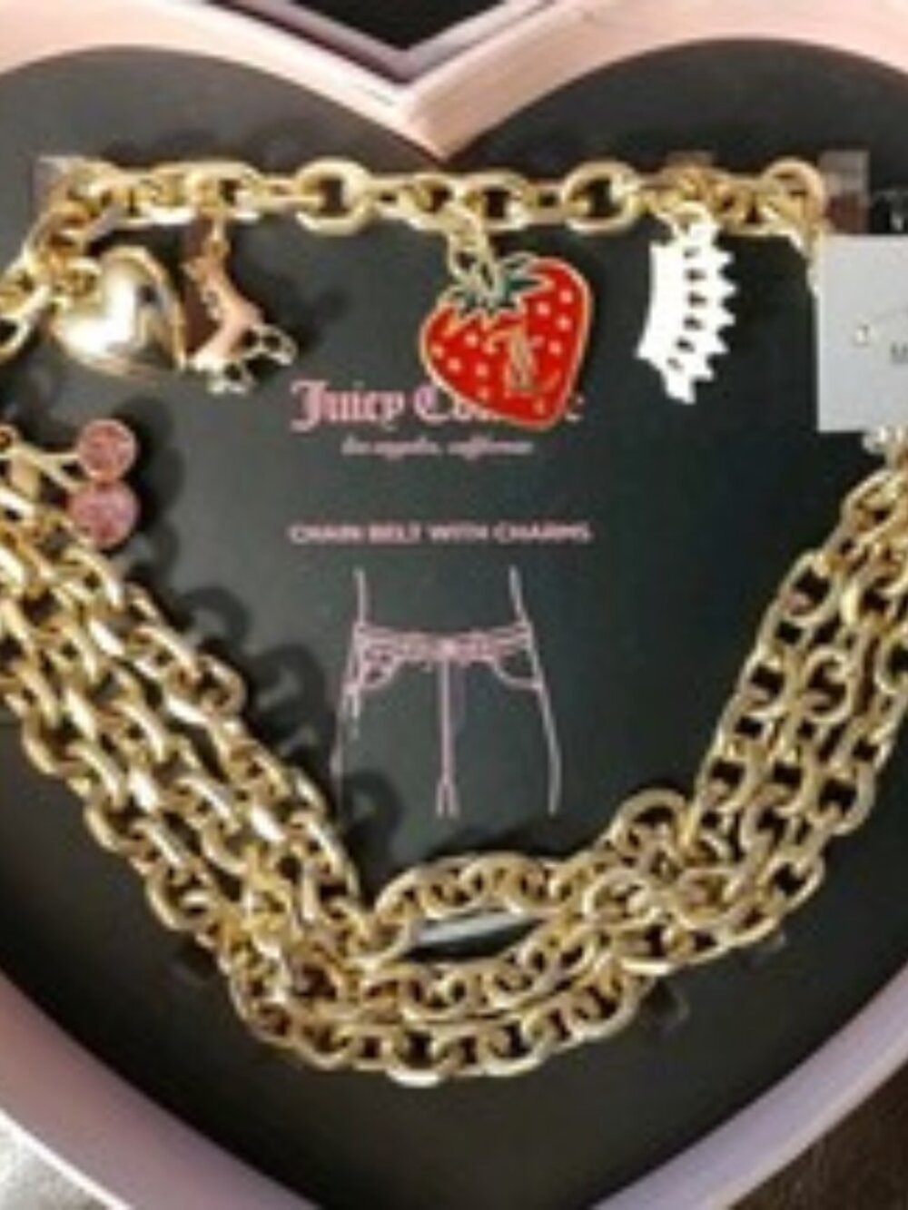 JUICY COUTURE Gold Chain Belt with Diamond Dangle Charms Size M / L NEW